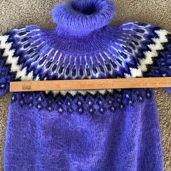 SuperTanya Mohair Icelandic Nordic Pullover Sweater Handmade Blue - Picture 9 of 12